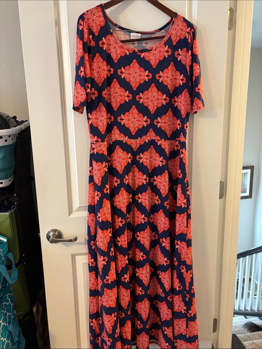 LuLaRoe Navy and Coral Geometric Ana Dress